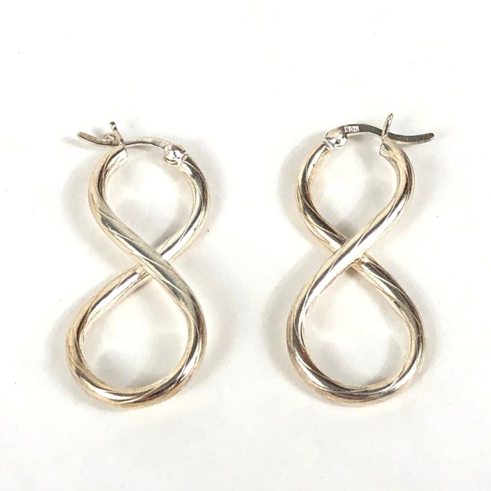 Spiral Infinity Twist Statement Sterling Silver 925 Earrings Pre-Owned E…